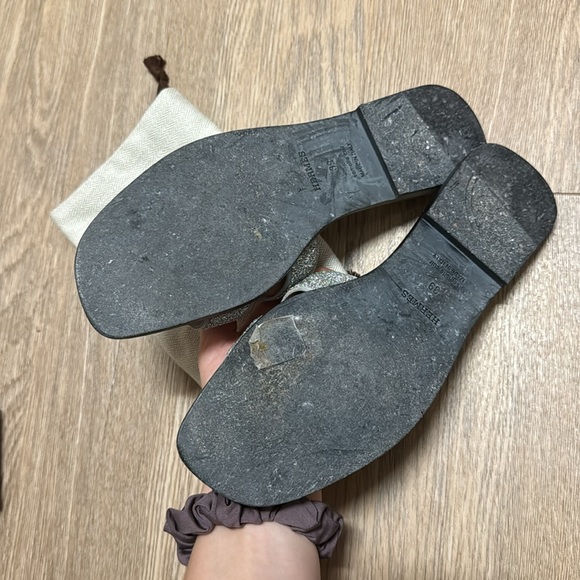 Hermes Oran Grey Leather Slides Beaded Sparkle 39 - Picture 5 of 9